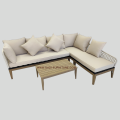 Modern 5 Person Wooden Outdoor Seating Group with Cushions Rope Waved Patio Sofa Set for Garden, Lawn, Poolside, L Shaped