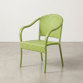 Bright Green PE Rattan Bistro Chair Curved Back Outdoor Patio Armchair