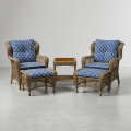 Modern Rattan Patio Set with Reversible Ottoman and Tempered Glass Table
