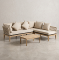 Modern 5 Person Wooden Outdoor Seating Group with Cushions Rope Waved Patio Sofa Set for Garden, Lawn, Poolside, L Shaped