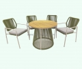 2025 Hot Selling Hand-weaved Rope Aluminium Frame Plastic Table Top Outdoor Garden Table and Chairs Set