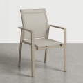 Modern Light Grey Aluminum Frame Outdoor Dining Chair Breathable Textilene Mesh Armchair
